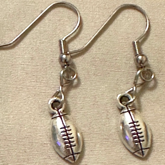 Hand Crafted Jewelry - 2/$15 Handmade – NWOT – Silver tone hook earrings with football dangle